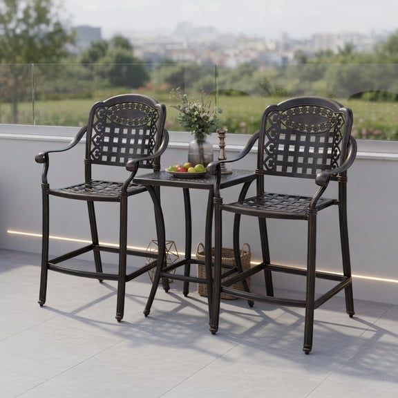 Resenkos 2-Pack Copper Outdoor Bar Stools – 25.5 Inch Counter Height Cast Aluminum Patio Chairs with Ergonomic Design & Weather-Resistant Finish