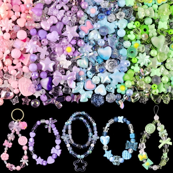 DESIGNICE 210-270PCS Assorted Acrylic Beads for Bracelet Making, Cute Beads for Jewelry Making Flower Bow Butterfly Candy GummyBear Aesthetic Bracelet Charms, DIY Necklace Keychain Phone Charm