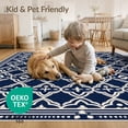 thumbnail image 4 of ODIKA 2'x3' Navy Blue Geometric Trellis Diamond Motif Washable Accent Rug Intricate Quatrefoil Lattice Framework With Ornate Star Cross Pet Friendly, Bedside Mat for Bedroom, Nursery, RV, 4 of 7