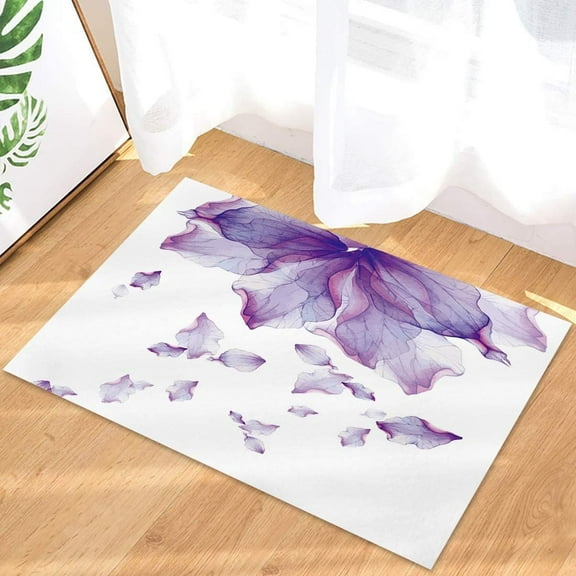 Purple Flower Falling Petals Indoor Outdoor Welcome Doormat, Entrance Mat Rug Outside Patio for Kitchen Bedroom Rug Durable & Washable-18x30inch
