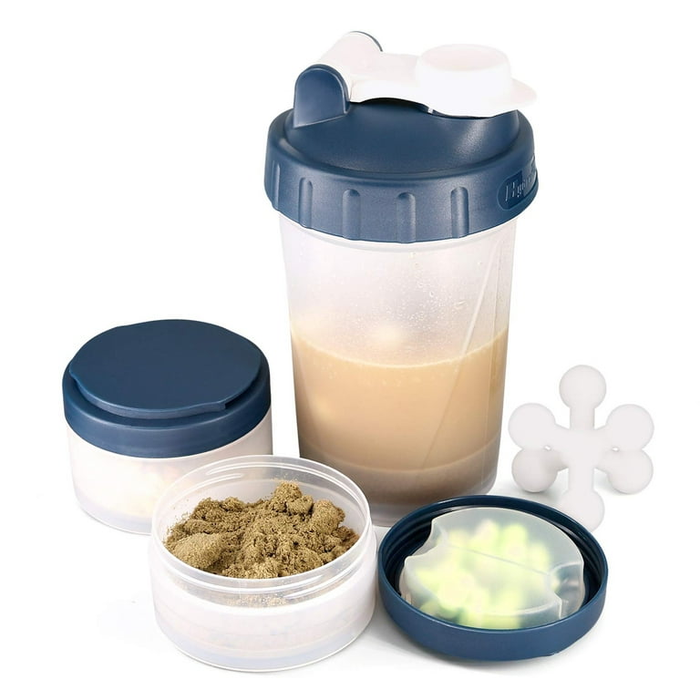 16 OZ Protein Shaker Bottle with Mixer Ball and 2 Interlocking