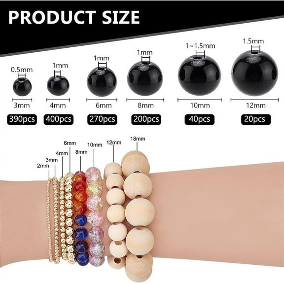 1320pcs Black Glass Round Pearl Beads 3/4/6/8/10/12mm for Bracelet Necklace Earring Crafts Decoration