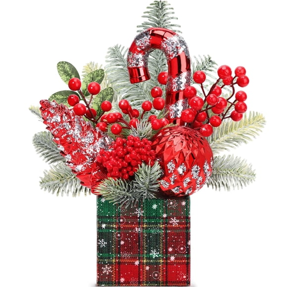 Árbol de Navidad Hatisan pequeño artificial con adornos rojos