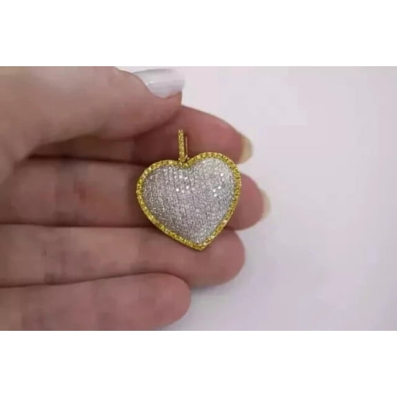 Cubic Zirconia Heart Pendant, Statement Heart Charm for Women with Two-Tone Gold Plating
