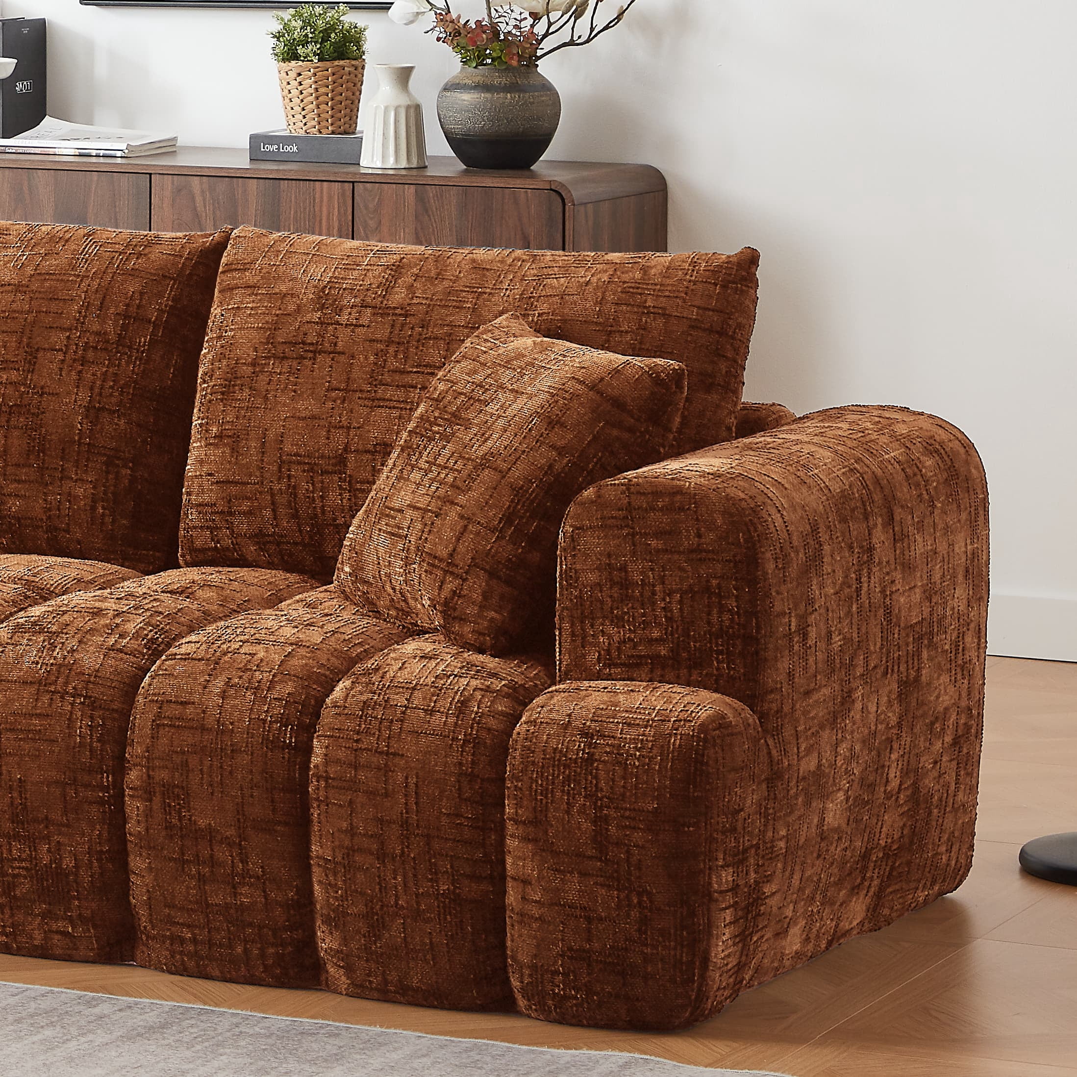 MAYEERTY 108.3" Orange Chenille L-Shaped Modular Sectional Sofa, Pocket Spring No Assembly Couch for Living Room Apartment