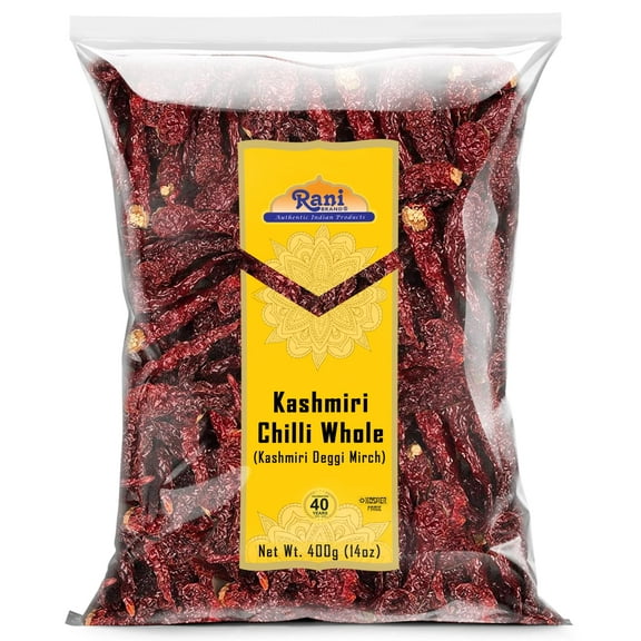 Rani Kashmiri Chilli Whole (Deggi Mirch, Low Heat) 14oz (400g) ~ Natural | Salt-Free | Vegan | No Colors | Gluten Friendly | NON-GMO | Kosher | Indian Origin