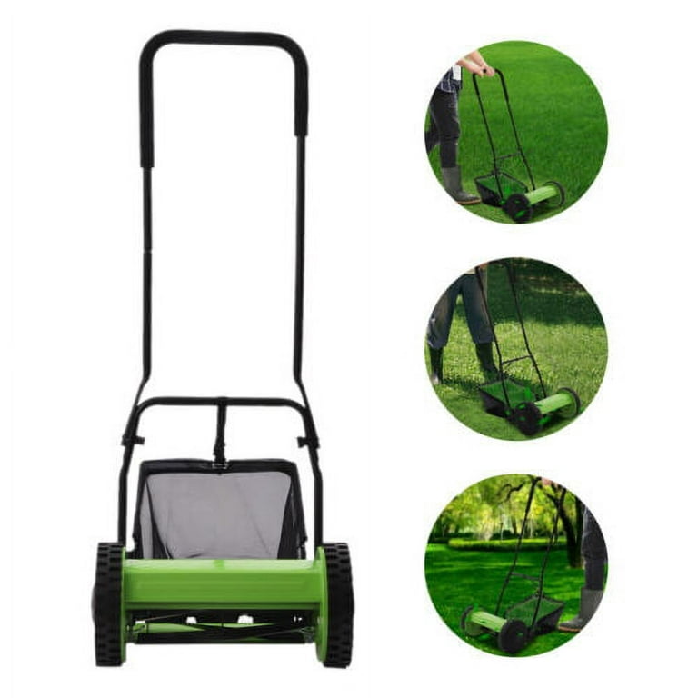 Adjustable Height Lawn Mower Manual Reel Push Walk Behind Dual Wheeled 5- Blade 