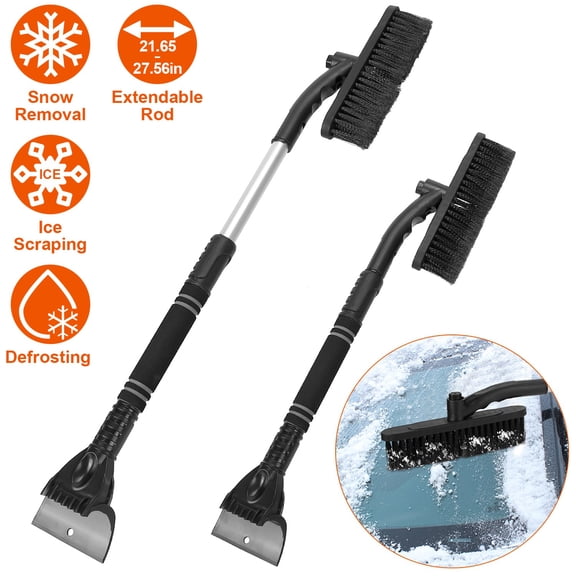 Moclever 3 in 1 Windshield Ice Scraper 27.56x9.06x4.33in Extendable Car Snow Removal Tool 360° Pivoting Brush Head Car Broom Snow Shovel Automobile Frost Removal, Black