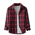 thumbnail image 3 of DDAPJ pyju Men's Plaid Button Down Shirt Jacket Lapel Long Sleeve Shacket Lightweight Open Front Casual Cardigan 2025 Fall Trendy Outwear Tops Clearance Sale Red XXL, 3 of 6