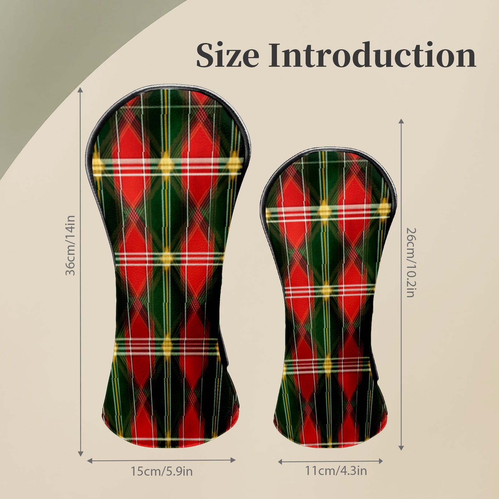 Golf Head Covers for Woods and Driver Waterproof Leather Golf Club Head Covers for Women Men Golf Driver Fairway Wood Headcover Red Plaid Seamless Pattern