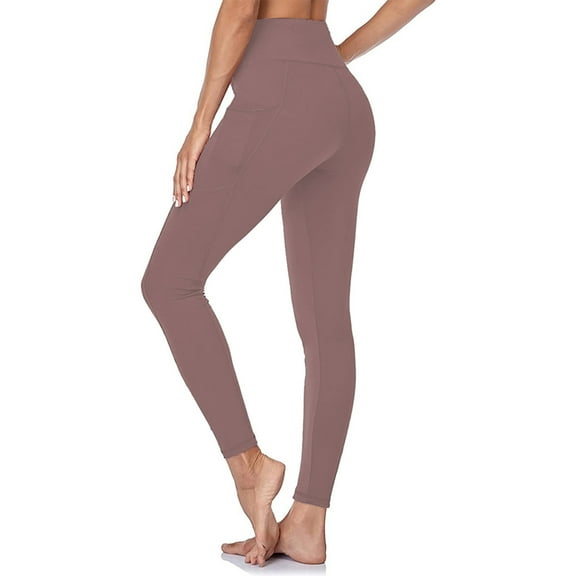 KeShDi Plus Size Leggings Womens Yoga Pants Women's Solid Color Pocket Yoga Leggings Soft Abdominal High Elastic Slim High Waist Yoga Pants Brown L