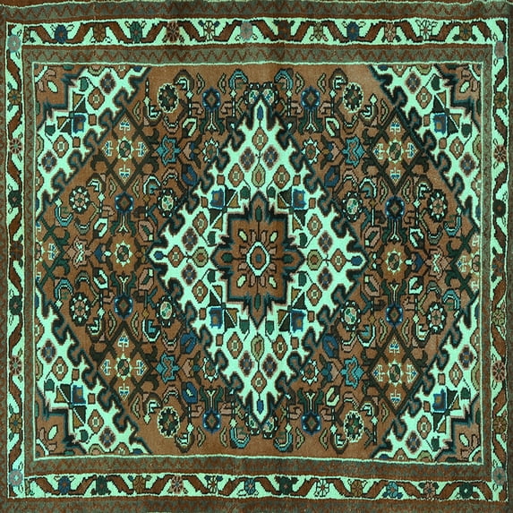 Ahgly Company Indoor Square Persian Turquoise Blue Traditional Area Rugs, 6' Square