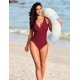 thumbnail image 3 of Traje de baño de una pieza AI'MAGE con cuello en V profundo y ribete festoneado, color rojo vino, 3 of 6