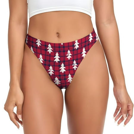 Adobk white Tree red plaid Print Seamless Women Underwear Thongs No Show Ladies Thong No Line Breathable Comfortable Panties Undies for Women-Medium