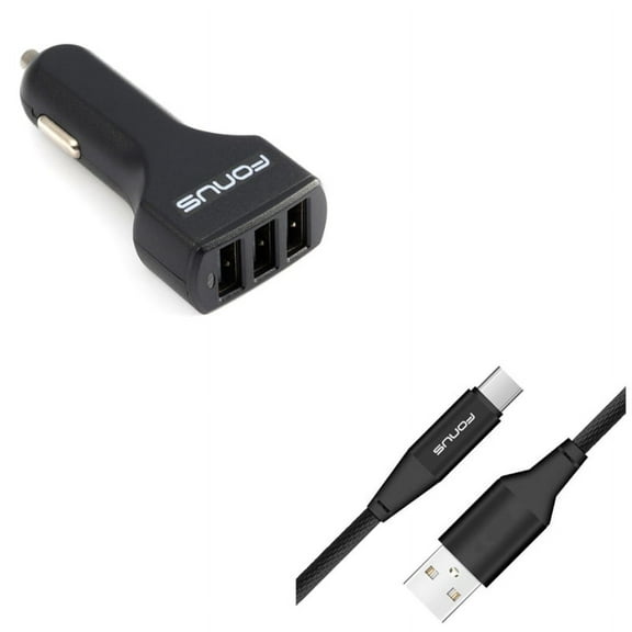 Charger Cord Type-C 6ft USB Cable w 3-Port USB 36W Car Charger K7M for Acer Liquid Jade Primo - Alcatel PulseMix, 7, Idol 5S 5 4S - ASUS Zenfone V Live, ROG Phone, AR 6 5z 4 Pro