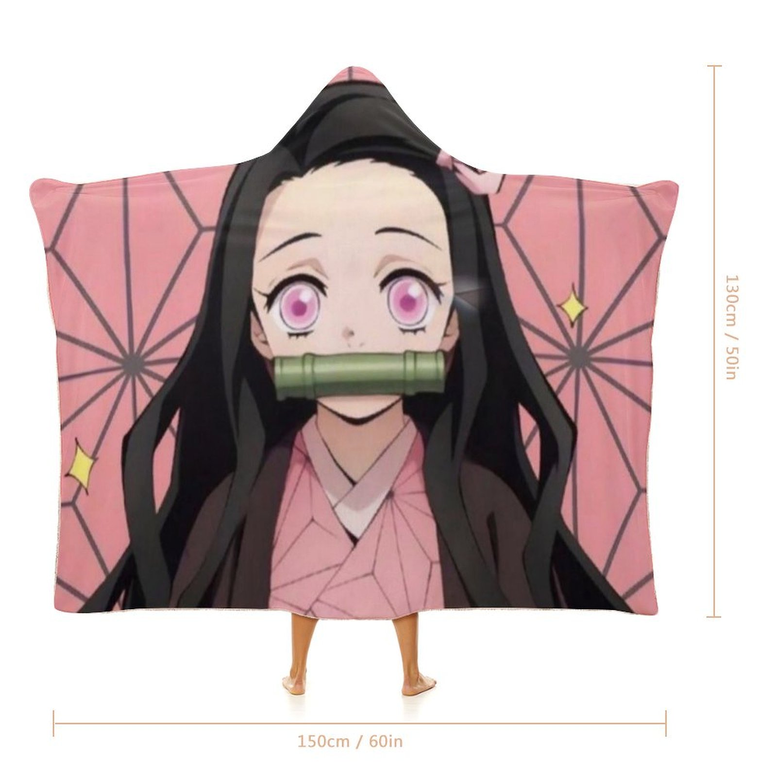 Kamado Nezuko Wearable Blanket Cloak Arctic Velvet Hooded Blanket Soft Fuzzy Hoodie Blanket Cape for Adults Kids 50"x60"
