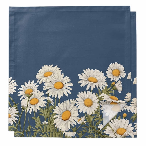Daisy Cloth Napkins Washable Set of 2, Spring Floral Summer Botanical Elegant Navy Blue Reusable Dinner Table Napkins Cloth Bulk for Weddings Kitchen Restaurants Hotel Events Parties 20 x 20 Inch