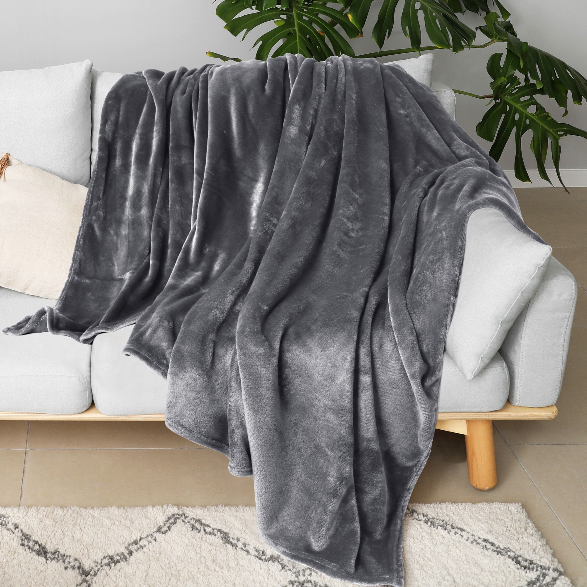 REGALWOVEN 1 Pcs Home Warm Soft Microplush Fleece Solid Throw Blanket Dark Gray 78" x 90"