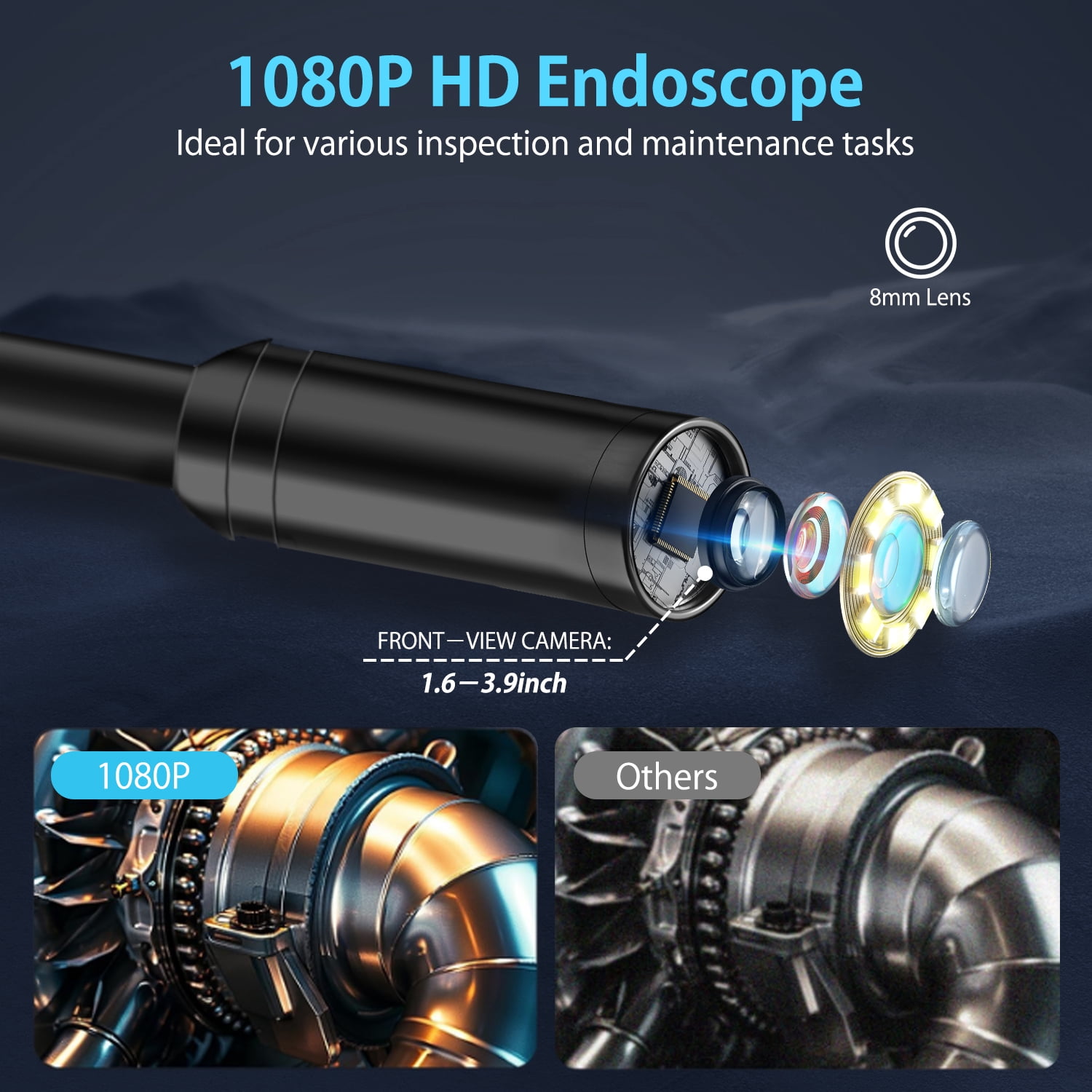 Industrial Endoscope Camera,1080P Digital Borescope Inspection Camera, 8mm IP67 Waterproof Camera,Sewer Camera with 4.3" LCD Screen,Adjustable 8 LED Lights,16.5FT Semi-Rigid Cable Tools for Men,Sewer