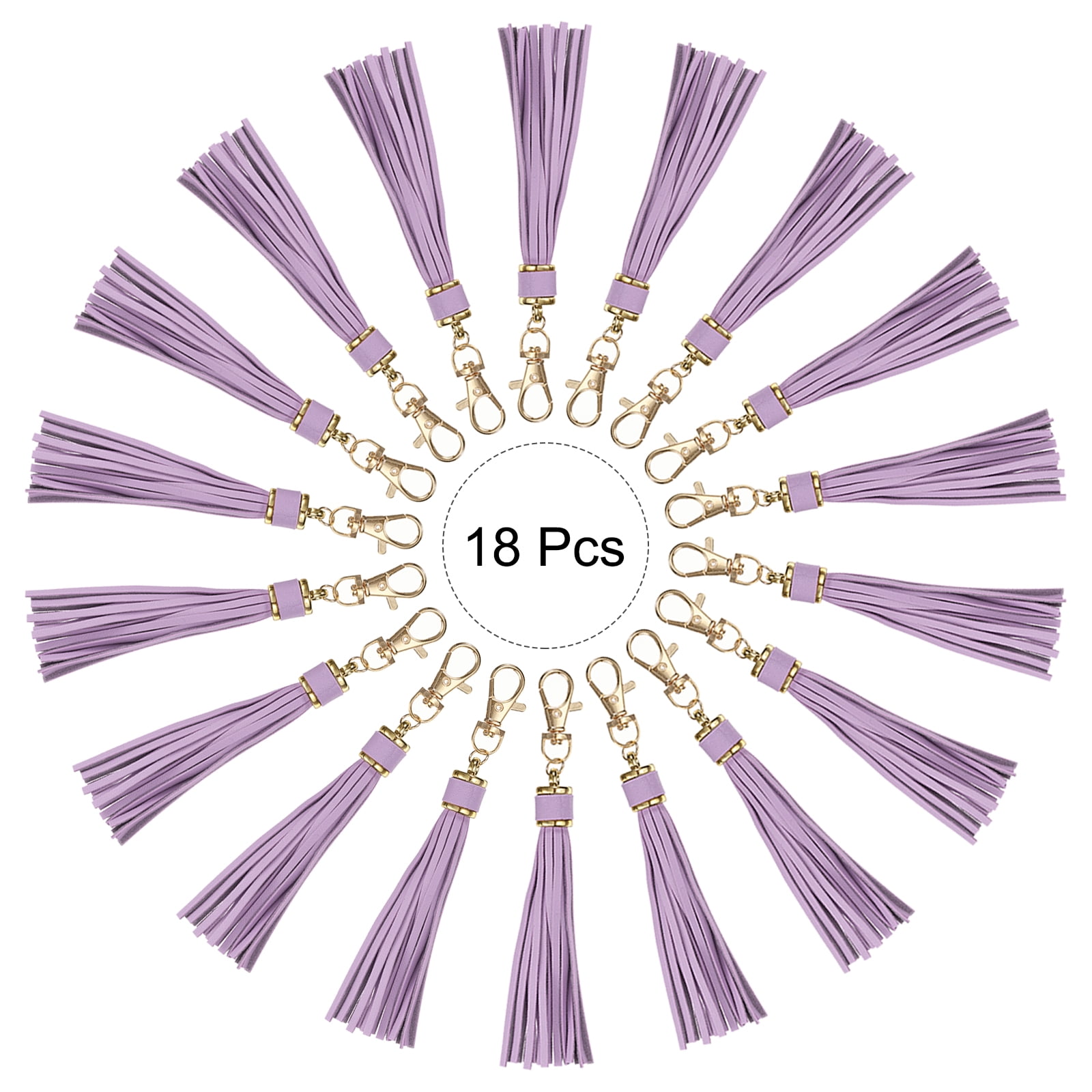 Unique Bargains PU Leather Tassels Keychain Charm with Lobster Swivel Light Purple