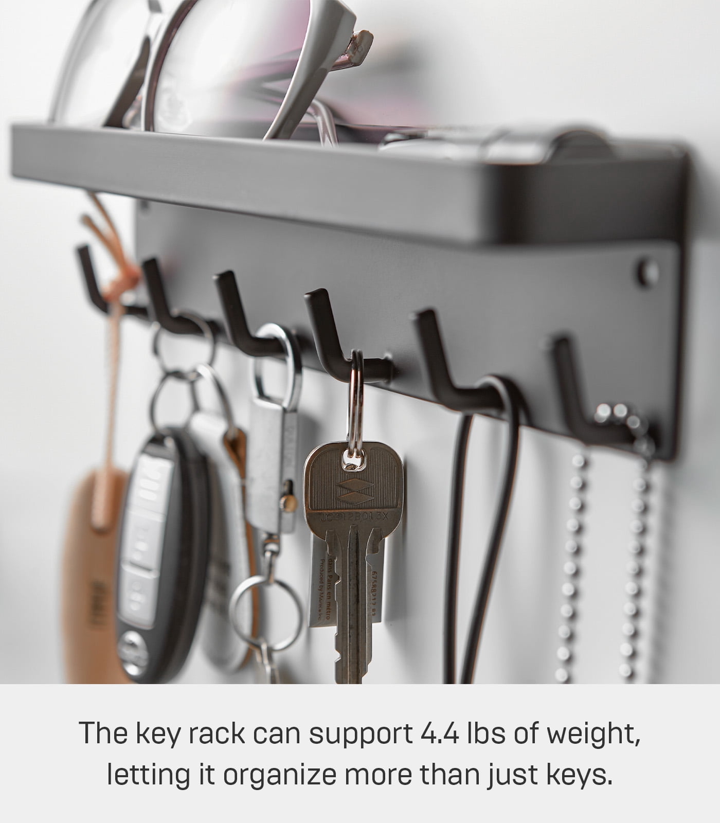 Yamazaki Home  Magnetic Key Rack, Steel, Holds 4.4 lbs - L 1.77 x W 9.65 x H  2.36 inches Black