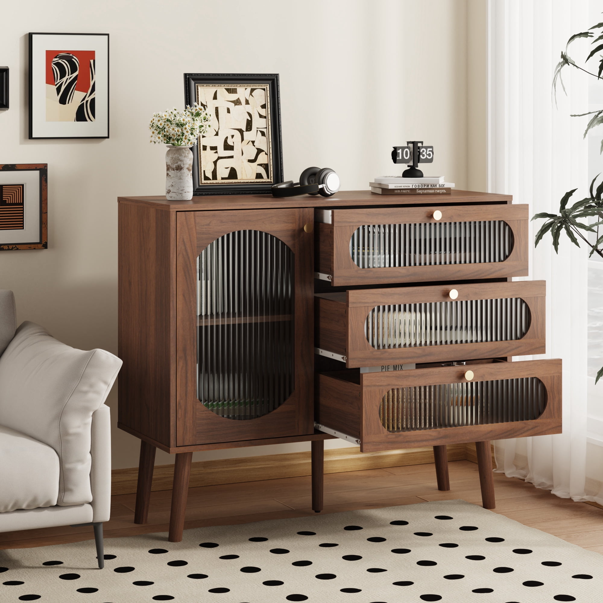 Noble House Accent Storage Cabinet with 3 Drawers, Sideboard for Living Room, Entryway, Natural