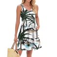 thumbnail image 3 of WTOBBY Women's Summer Fashion V-Neck Pleated Stitching Hawaiian Floral Print Sleeveless Vest Dress with Pockets, Casual Lightweight Design for Beach and Outdoor Activities,White L, 3 of 4