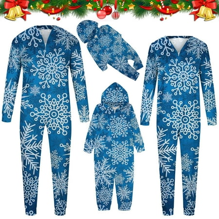 

YYDGH Matching Family Christmas Onesies Pajamas Sets Snowflake Hooded Romper Pjs V Neck Family Loungewear Jumpsuit Outfits
