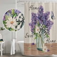 thumbnail image 4 of Polyester Fabric Purple Lavender Shower Curtain, Spring Floral Daisy Butterfly Leaves Beige Waterproof Bathtub Curtain Bathroom Decor Set with Hooks 48 x 72 Inches, 4 of 6