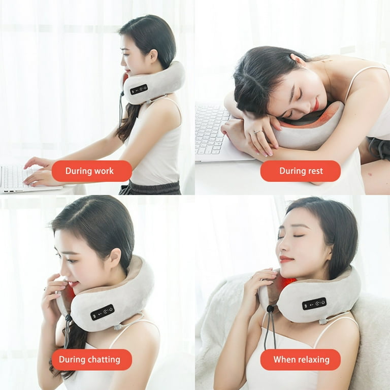KQJQS 3 in 1 Vibrating Neck Massage Pillow Provides Support for Neck Back and Legs Travel Neck Pillow with Heat U Shaped Memory Foam Pillow for