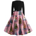 thumbnail image 5 of Christmas Dresses for Women Women's Fashion Round Casual Slim Fit Christmas Print Large Swing Long Sleeve Dress for Holiday Party,Pink,L, 5 of 5