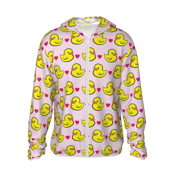 Fotbe Ducks And Pink Heart Chaqueta con Protección Solar UPF 50+ para Hombre y Mujer, Camisa con Capucha y Bolsillos-Large