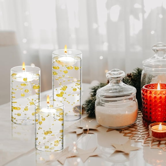 15 Set Glass Cylinder Vase with Artificial  String & Floating Candles for Wedding Party Table Decor Centerpieces
