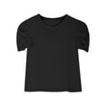 thumbnail image 5 of Girls' Summer T Shirts Crewneck Pleated Puff Short Sleeve Cute Dressy Casual Tops Solid Color Blouses (11 Years, Black), 5 of 7