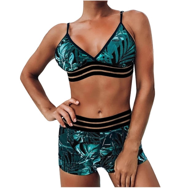 Cómodo Bikini elegante para mujer con estampado de hojas Traje de baño de dos piezas con estampado Traje de baño Conjunto de ropa de playa OAVQHLG3B Store lin121212