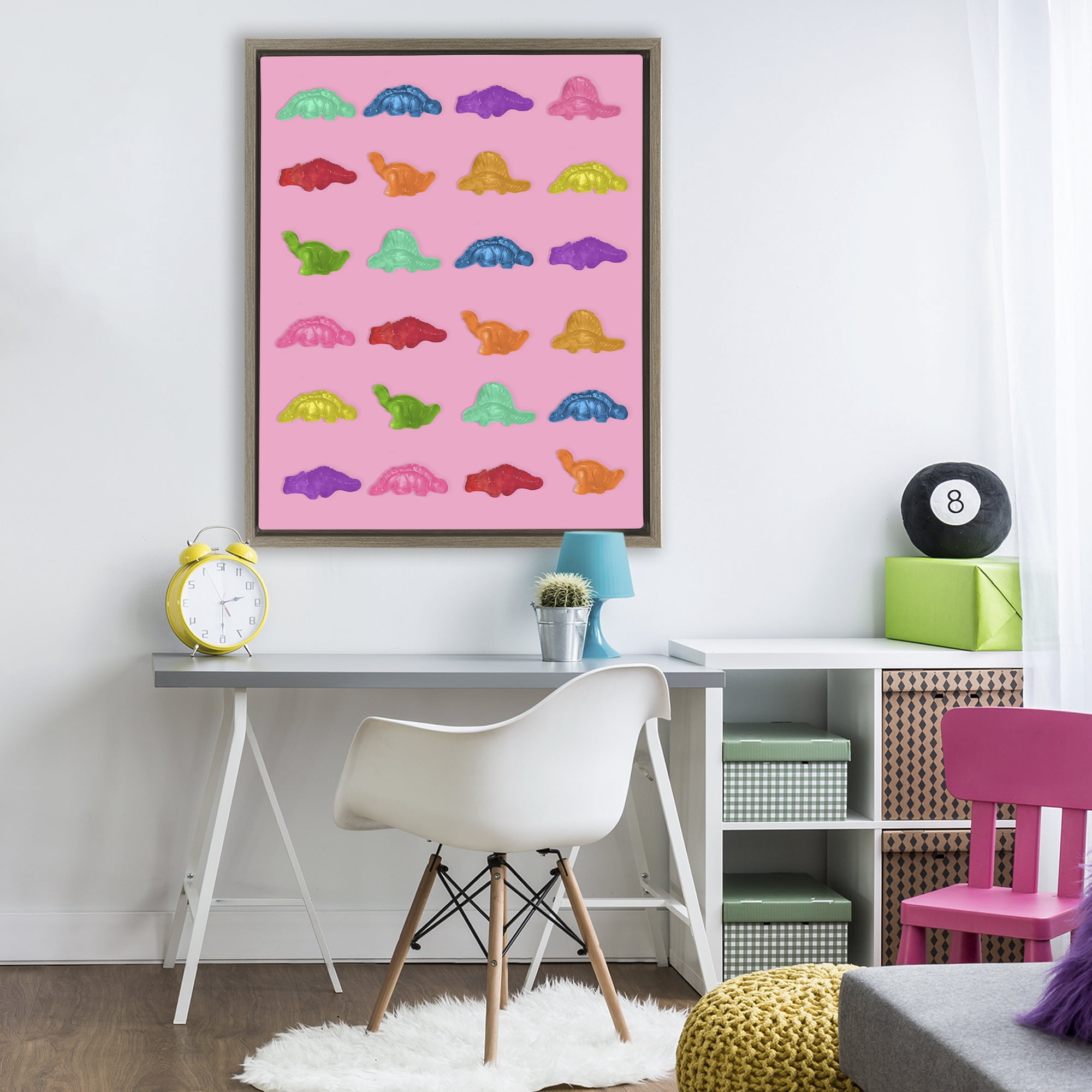 Stupell Industries Dinosaur Gummies on Pink Brown Framed Floater Canvas Wall Art, design by LISH Creative