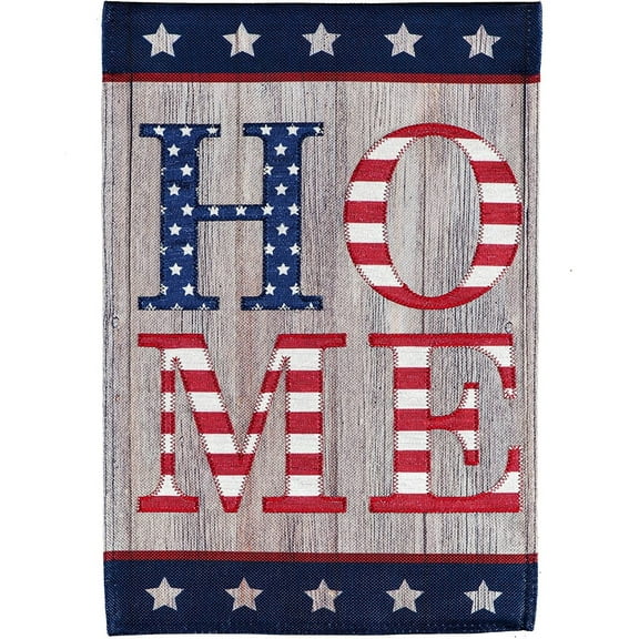 Patriotic Stacked Home Garden Flag 2 Sided Burlap