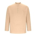 thumbnail image 5 of DODADAWANJ Cotton Linen Shirts for Men Big and Tall Roll Up Long Sleeve Shirt Casual Button Up Collared Neck Shirts Loose Fit Solid Color Tops Khaki S, 5 of 7