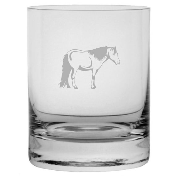 Miniature Body Horse Themed Etched 10.25oz Crystal Rocks Whisky Glass