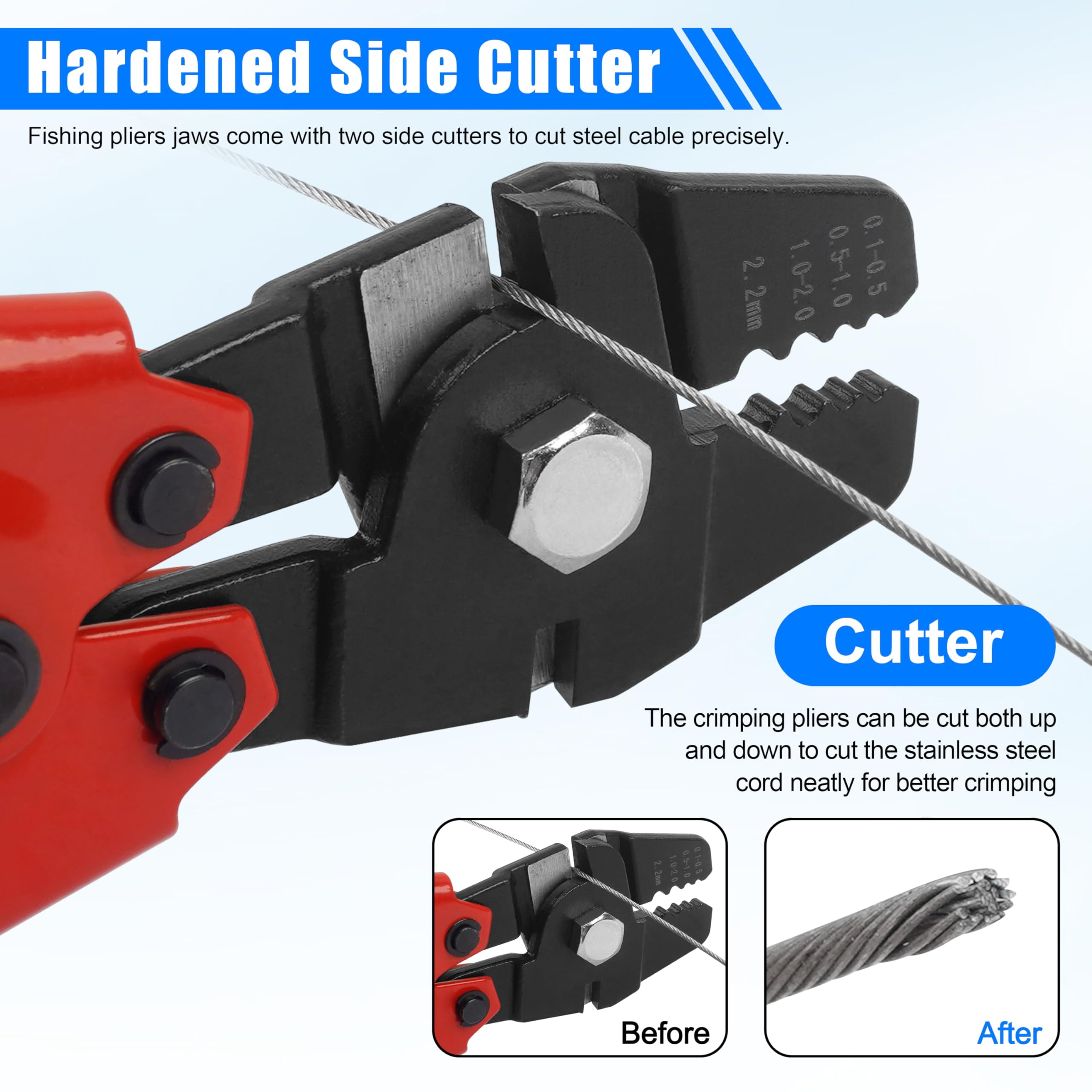 Wire Rope Crimping Tool with Cutter + 500pcs Crimp Sleeves Set Effort-Saving Fishing Crimping Pliers Stainless Steel Fishing Wire Crimper Tool, 4 Size Crimp Sleeves Fishing Tackle Pliers