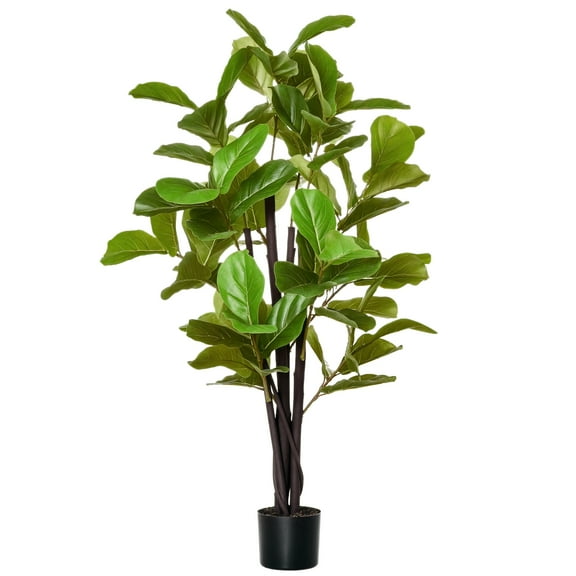 HOMCOM 4.5FT Artificial Fiddle Leaf Fig Tree, Faux Decorative Plant in Nursery Pot for Indoor or Outdoor DÃ©cor