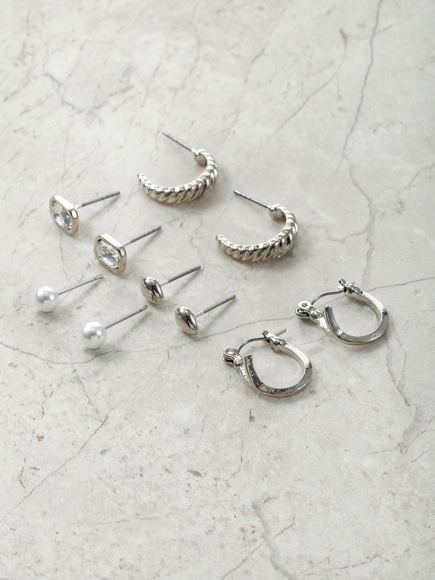 Time and Tru Silvertone Multi Earring Set, 5 Pairs, Initial Y