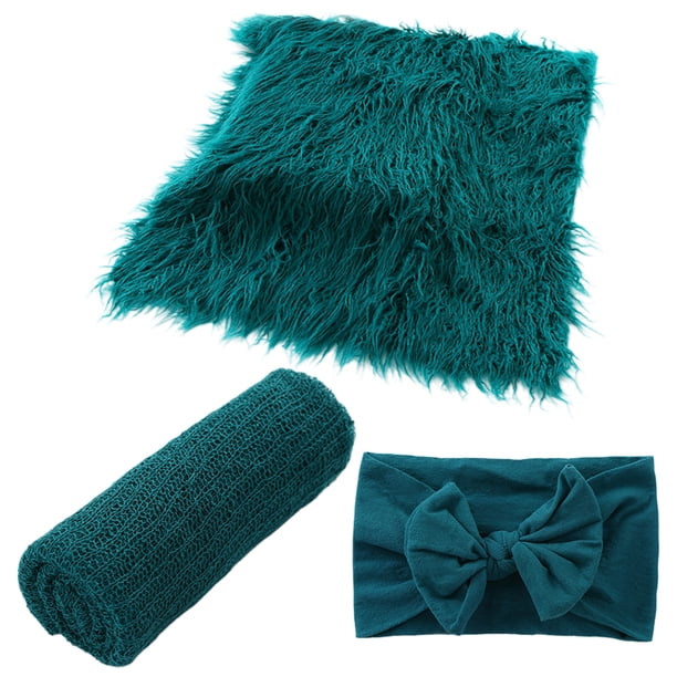 Juego de 3 mantas de tela peluda con lazo, cómodas mantas de tela para bebé, accesorios de fotografía (verde oscuro)