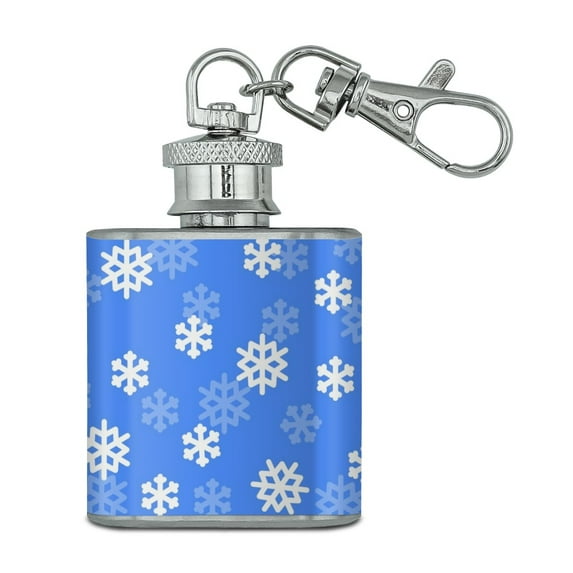 Snowflakes Winter Stainless Steel 1oz Mini Flask Key Chain