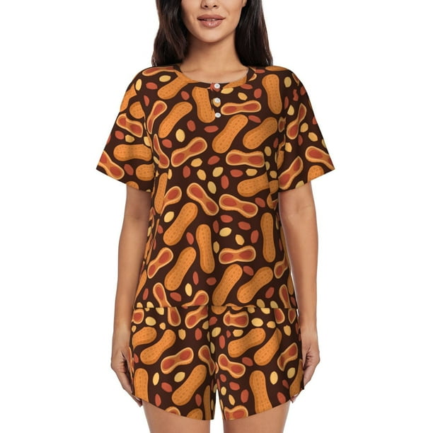 Balery Peanuts2 Conjunto de Pijama para Mujer con Estampado, Dos Piezas de Manga Corta y Shorts, Ropa de Dormir Suave con Cuello Redondo y Bolsillos-Medium