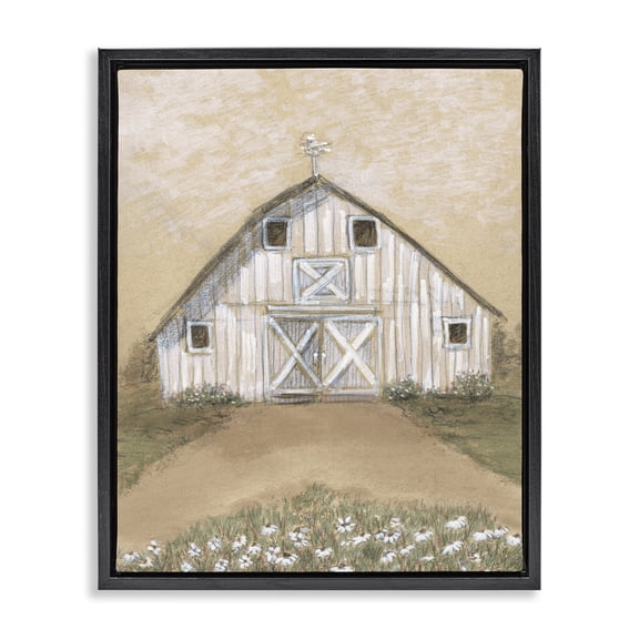 Stupell Industries Rustic Lodge Barn Lane Flowers Drawing Black Floating Frame Canvas Art, 17 x 21, by Patti Bishop