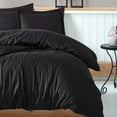 thumbnail image 3 of Deep Black Satin Duvet Cover Set, 100% High Quality Turkish Cotton Queen Size Set, 1 Duvet Cover, 1 Fitted Sheet and 2 Pillowcases, Hypoallergenic, Breathable, Satin Bedding Set, Machine Washable, 3 of 6