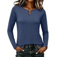 thumbnail image 2 of Women's Tops Long Sleeve Summer Plus Size Solid Round Neck Casual Blouse Top, 2 of 8