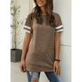 thumbnail image 5 of TEMOFON Color Block T Shirt for Womens Short Sleeve Top Casual Tunic Tops Crew Neck Striped Shirts Khaki Tee 2025, 5 of 6