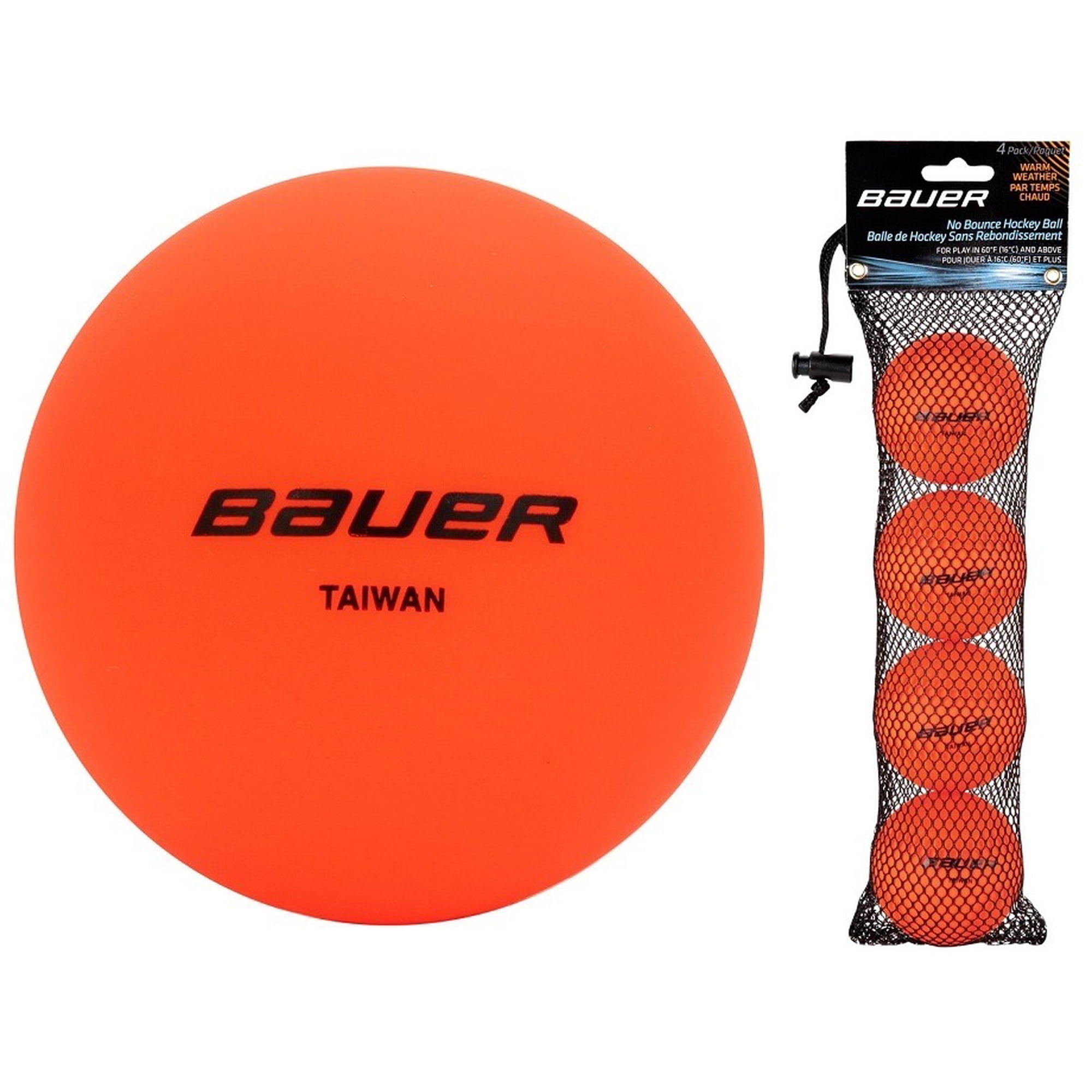 Bauer No Bounce Street Hockey Balls for Warm Weather, Orange, 4 Pack